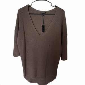 NWT Express Long Brown Metallic Sparkle Sweater Md